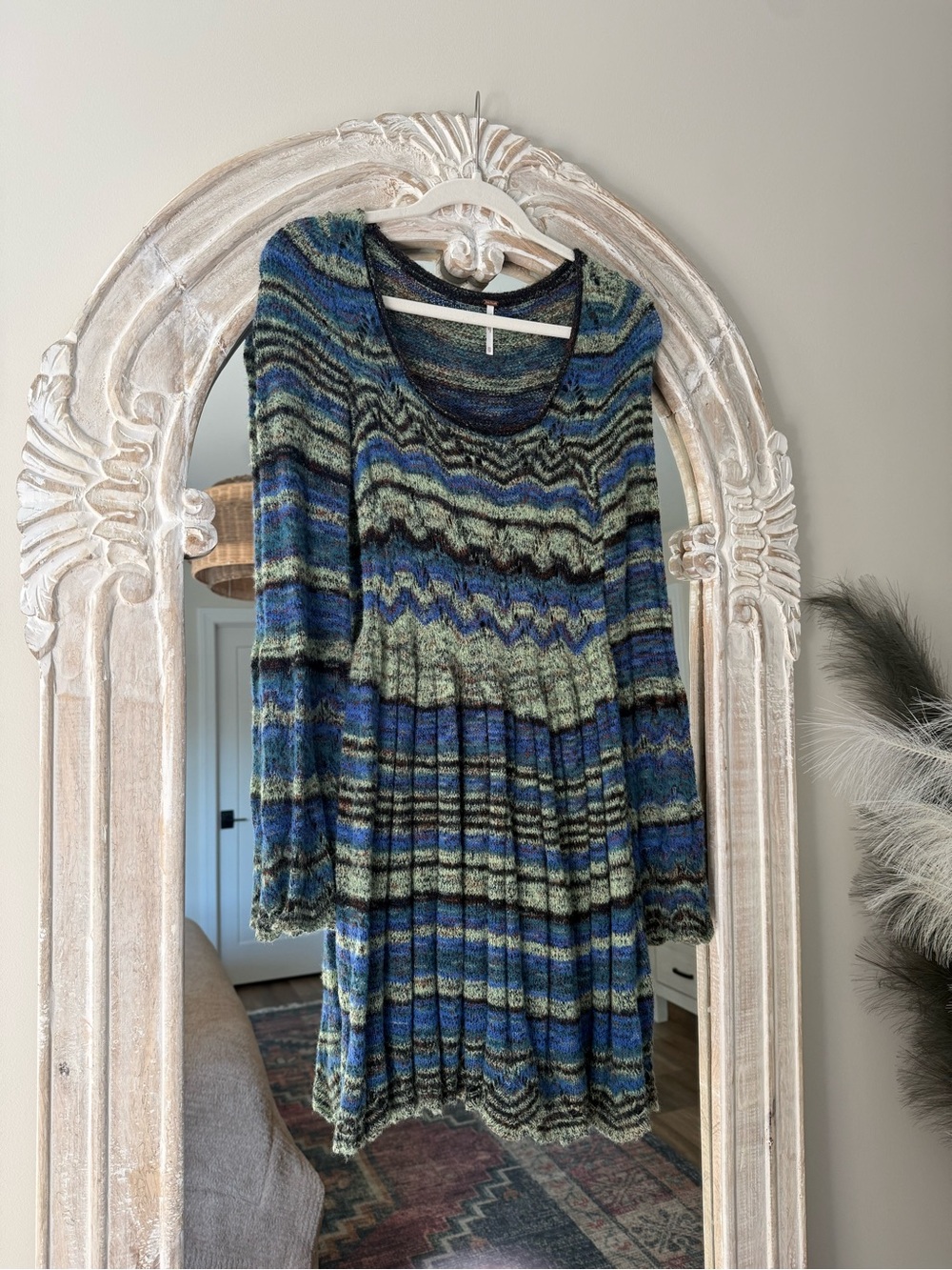 Free People Striped Knit Long-Sleeve Sweater Dress - Blue & Green